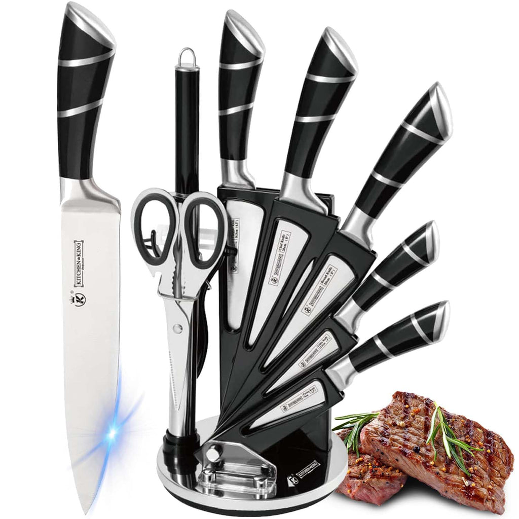 9-Piece Kitchen Knife Set with Acrylic Stand – Black
