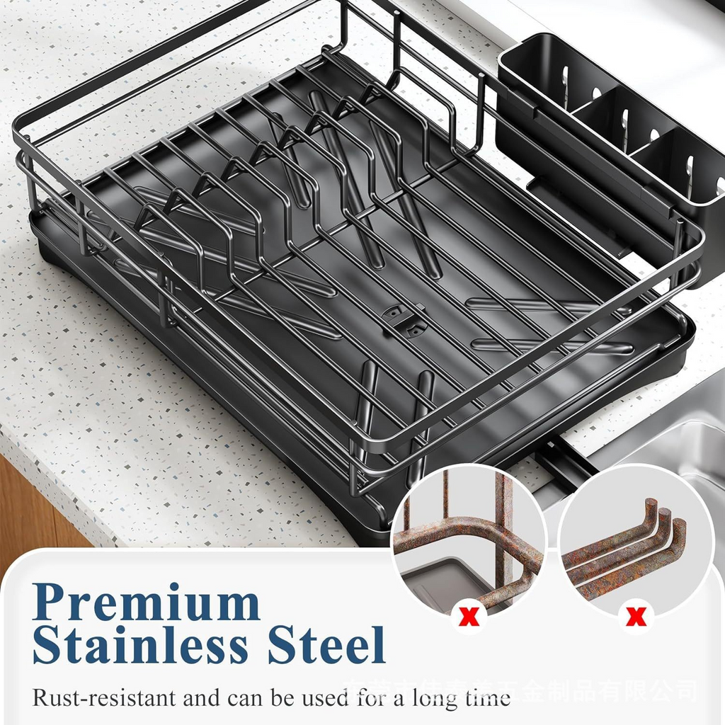 Dish Drying Rack with Utensil Holder – Black
